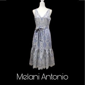NWT Antonio Melanie ZURI, Eyelet Dress with Belt, Bluebell/Ivory, Size 6